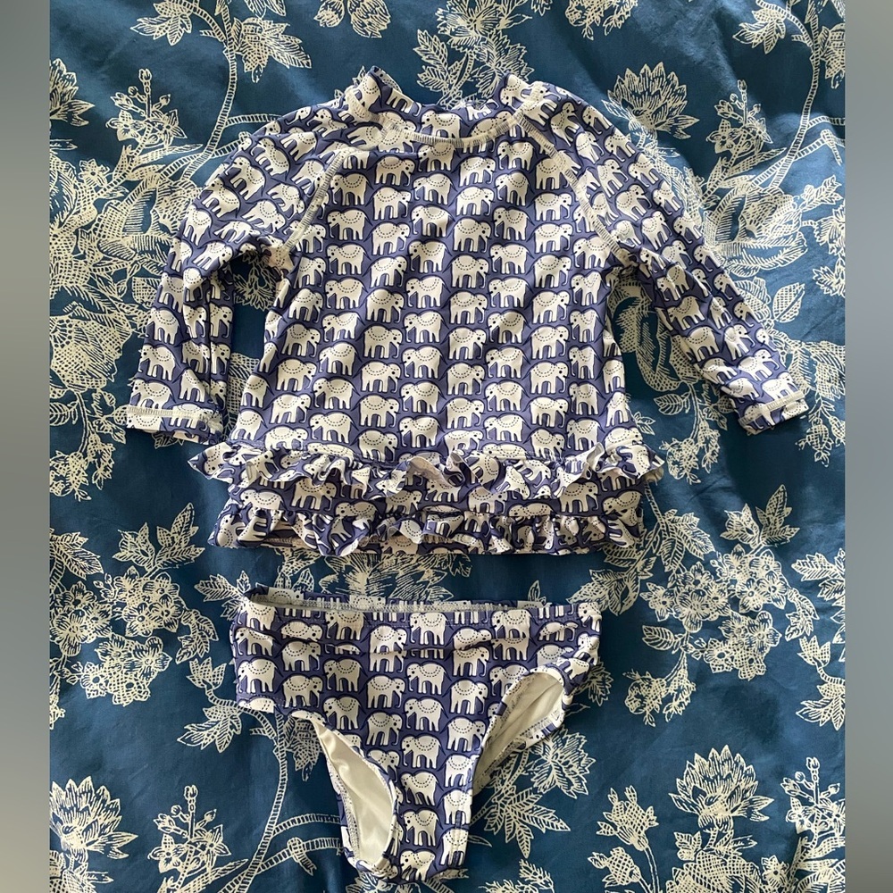 Roller Rabbit Kids Swim Set in Navy and White Elephant Print